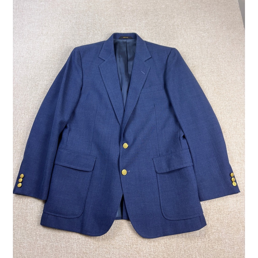 Imperial by Haggar Mens Blue Blazer Sport Coat Gold Crest Buttons Made in USA 42